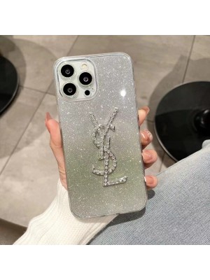 YSL ブランド iphone 14/14 pro/14 pro maxケース イブ・サンローラン 芸能人愛用 クリア キラキラ 銀河風 アイフォン14/14プロ/14プロマックス/13/12/11カバー モノグラム 大人気 メンズ レディーズ