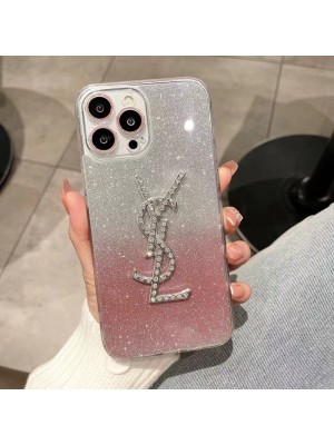 YSL ブランド iphone 14/14 pro/14 pro maxケース イブ・サンローラン 芸能人愛用 クリア キラキラ 銀河風 アイフォン14/14プロ/14プロマックス/13/12/11カバー モノグラム 大人気 メンズ レディーズ