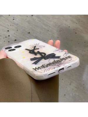 YSL ブランド iPhone 14/14 Pro/14 Pro Maxケース イブサンローラン 韓国風 クリア 花柄 キラキラ ジャケット型 アイフォン14/13/12/11カバー 芸能人愛用 メンズ レディース