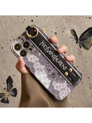 Yves Saint Laurent ブランド イヴサンローラン iphone14/14 pro/14 pro maxケース おしゃれ 花柄  ハンドバンド付 リング付き ysl ジャケット型 モノグラム スタンド機能 韓国風 アイフォン14/14プロ/14プロマックス/13/12/11カバー 大人気 メンズ レディース