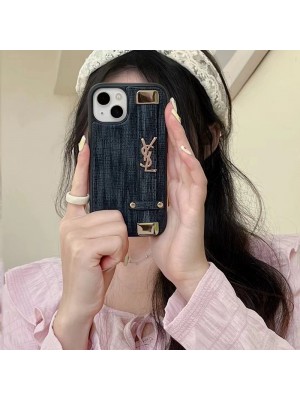 YSL ブランド iPhone 14/14 Pro/14 Pro Maxケース イブ・サンローラン 韓国風 ハンドバンド付き モノグラム Yves Saint Laurent レザー ジャケット型 紛失防止 アイフォン14/14プロ/14プロ マックス/13/12カバー ファッション メンズ レディース