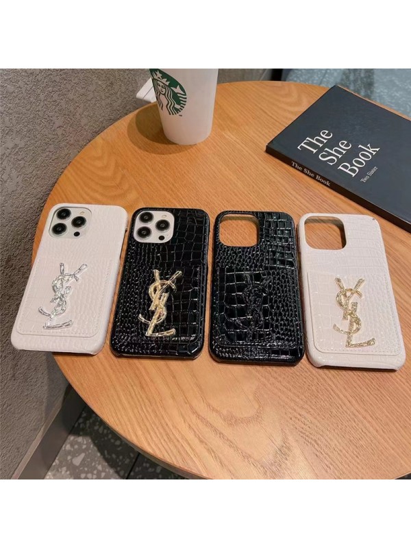 ysl ブランド iPhone 14/14 Pro/14 Pro Max/14 Plusケース イブサンローラン オシャレ ワニ レザー風 カード入れ モノグラム 韓国風 収納可能 アイフォン14/14プロ/14プロ マックス/14プラス/13/12/11カバー 大人気 メンズ レディース