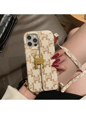 celine セリーヌ ブランド iphone 14 pro max/14 pro/14/13/12/11ケース かわいい バッグ型 カード入れ レザー ストラップ  モノグラム 斜めがけ galaxy s23/s23+/s23 Plus/s23 ultra/note20カバー 韓国風 ファッション メンズ レディース