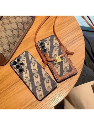 Celine ブランド セリーヌ Galaxy S23/S23+/S23 Plus/S23 Ultra/A54 5Gケース 韓国風 カード入れ モノグラム柄 レザー 斜め掛け ストラップ 収納可能 バング風 ジャケット型 ギャラクシーs23/s23プラス/s23ウルトラ/s22/a54 5g/s21/s20/note20カバー 大人気 メンズ レディース