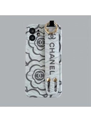 シャネル iphone 13/13 pro/13mini/13 pro max/12 pro max/11ケース ハイブランド 個性 カメリア柄 CHANEL レザー ハンドベルト付き リング モノグラム アイフォン13/12/11/X/XS/XR/8/7カバー ファッション メンズ レディーズ