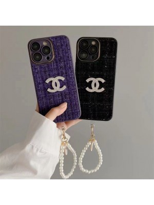 CHANEL ブランド シャネル iphone 14/14 pro/14 pro maxケース 韓国風 ジュエリー風 チェーン付き キラキラ モノグラム柄 セレブ愛用 ジャケット アイフォン14/14プロ/14プロマックス/13/12/11カバー ファッション メンズ レディース