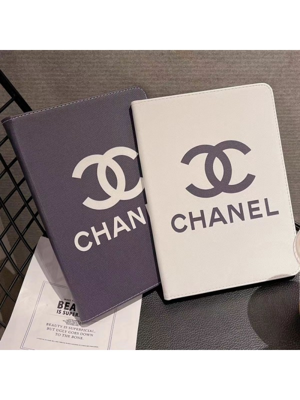 chanel シャネル ipad 10/pro 2022ケース モノグラム ブランド 手帳型 スタンド機能 レザー 黑白色 アイパッド10/9/プロ2022/エアー5/ミニ6/8/7/4/3/2カバー 大人気 メンズ レディース