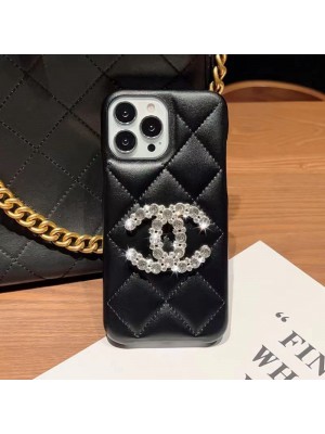 CHANEL ハイブランド シャネル iPhone 14/14 Pro/14 Pro Maxケース モノグラム風 レザー キラキラ アイフォン14プロ マックス/14プロ/14/13/12/11カバー ファッション メンズ レデイース