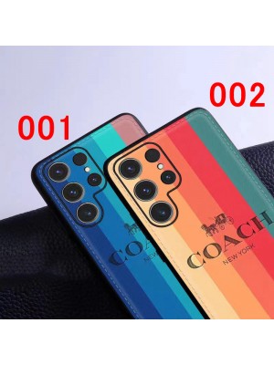 COACH ブランド galaxy s23/s23+/s23 plus/s23 ultraケース 韓国風 コーチ 虹 モノグラム 馬車柄 カラー色 ジャケット型 iphone14Pro max/14Pro/14plus/14カバー 芸能人愛用 アイフォン14プロ マックス/14プロ/14スマホケース ファッション メンズ レディース