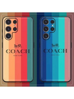 COACH ブランド galaxy s23/s23+/s23 plus/s23 ultraケース 韓国風 コーチ 虹 モノグラム 馬車柄 カラー色 ジャケット型 iphone14Pro max/14Pro/14plus/14カバー 芸能人愛用 アイフォン14プロ マックス/14プロ/14スマホケース ファッション メンズ レディース