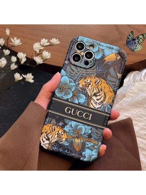 GUCCI/グッチ ブランド iphone se 第3世代/13/13 pro/13 pro maxケース オシャレ 植物 虎  ジャケット型 モノグラム アイフォン13/12/11/x/xs/xrケース メンズ レディース