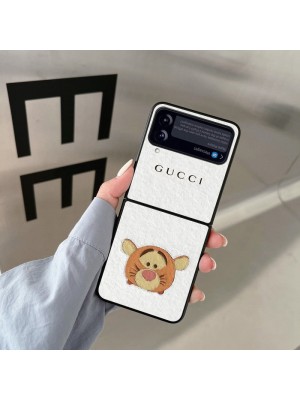 Gucci/グッチ ブランド Galaxy Z Flip3/Flipケース モノグラム 折りたたむ キャラクター柄 ジャケット型 背面 保護 カバー ファッション メンズ レディース