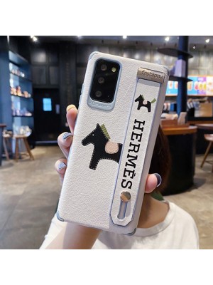 エルメス ブランド レザー Galaxy S21/S21 Plus/S21 Ultraケース ハンドバンド付き HERMES 馬柄 レザー製 モノグラム ギャラクシーnote20/note10/note9/note8カバー スタンド機能 メンズ レディース 