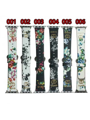 グッチ ブランド Apple Watch 7/6/SE/5/4/3バンド 可愛い GUCCI 花柄 レザー製 腕時計 アップルウォッチ7/6/se/5/4ベルト 大人気ストラップ メンズ レディース