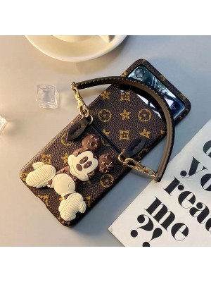 LV ブランド ルイヴィトン galaxy z flip 4/z flip 3ケース かわいい 折りたたむ ストラップ付き レザー ディズニー ミッキーマウス柄 モノグラム 保護 激安 ギャラクシーZ FLIP4/3カバー 大人気 メンズ レディース