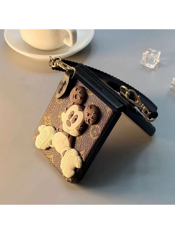 LV ブランド ルイヴィトン galaxy z flip 4/z flip 3ケース かわいい 折りたたむ ストラップ付き レザー ディズニー ミッキーマウス柄 モノグラム 保護 激安 ギャラクシーZ FLIP4/3カバー 大人気 メンズ レディース