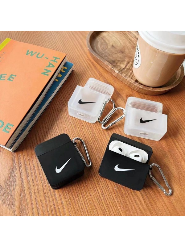 Nike/ナイキ ブランド Airpods pro2/pro/2/1ケース インスタ風 クリア 黒白色 モノグラム 保護性 カラビナ付き 芸能人愛用 エアーポッズプロ2/プロ/2/1カバー 紛失防止 メンズ レディーズ