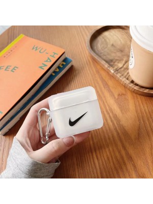 Nike/ナイキ ブランド Airpods pro2/pro/2/1ケース インスタ風 クリア 黒白色 モノグラム 保護性 カラビナ付き 芸能人愛用 エアーポッズプロ2/プロ/2/1カバー 紛失防止 メンズ レディーズ