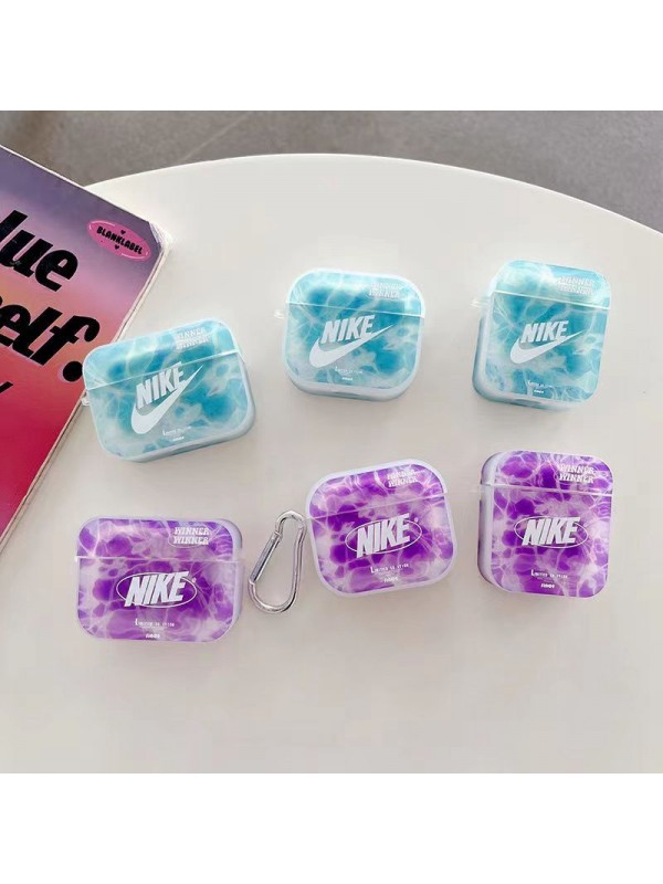 NIKE ナイキ ブランド AirPods Pro2/3ケース 激安 クリア スウッシュ柄 カラビナ付き モノグラム セレブ愛用 エアーポッズ 3/プロ2/2/1カバー  保護 落下防止 ファッション メンズ レディース