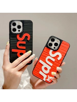 SUPREME/LV シュプリーム/ルイヴィトン コラボ ブランド iPhone 14/14 Pro/14 Pro Maxケース 韓国風 モノグラム シリコン製 ジャケット型 赤黒白 保護 アイフォン14/14プロ/14プロマックス/13/12/11カバー 大人気 メンズ レディース