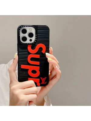 SUPREME/LV シュプリーム/ルイヴィトン コラボ ブランド iPhone 14/14 Pro/14 Pro Maxケース 韓国風 モノグラム シリコン製 ジャケット型 赤黒白 保護 アイフォン14/14プロ/14プロマックス/13/12/11カバー 大人気 メンズ レディース