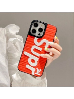 SUPREME/LV シュプリーム/ルイヴィトン コラボ ブランド iPhone 14/14 Pro/14 Pro Maxケース 韓国風 モノグラム シリコン製 ジャケット型 赤黒白 保護 アイフォン14/14プロ/14プロマックス/13/12/11カバー 大人気 メンズ レディース