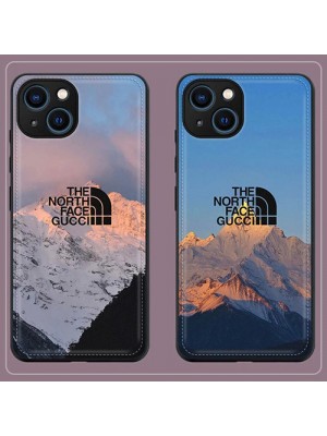 THE NORTH FACE ブランド iphone 13 pro/13 pro max/13 miniケース かわいい ザ.ノース.フェイス 雪山柄 レザー製 ステッチ ジャケット型 モノグラム アイフォン13/12/11/x/xr/xsケース ファッション メンズ レディーズ