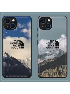 THE NORTH FACE ブランド iphone 13 pro/13 pro max/13 miniケース かわいい ザ.ノース.フェイス 雪山柄 レザー製 ステッチ ジャケット型 モノグラム アイフォン13/12/11/x/xr/xsケース ファッション メンズ レディーズ