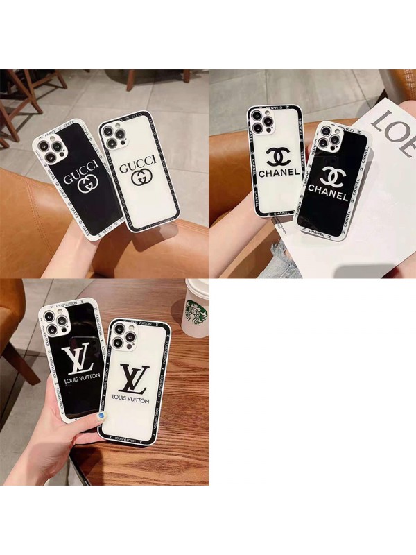 Chanel/シャネル GUCCI/グッチ ルイヴィトン/LV ブランド iPhone se3/13/13 pro/13 pro maxケース ガラス型  インスタ風 ジャケット型 モノグラム シンプル 耐衝撃 アイフォン13/12/11/xr/xs/8/7カバー 黒白 メンズ レディース