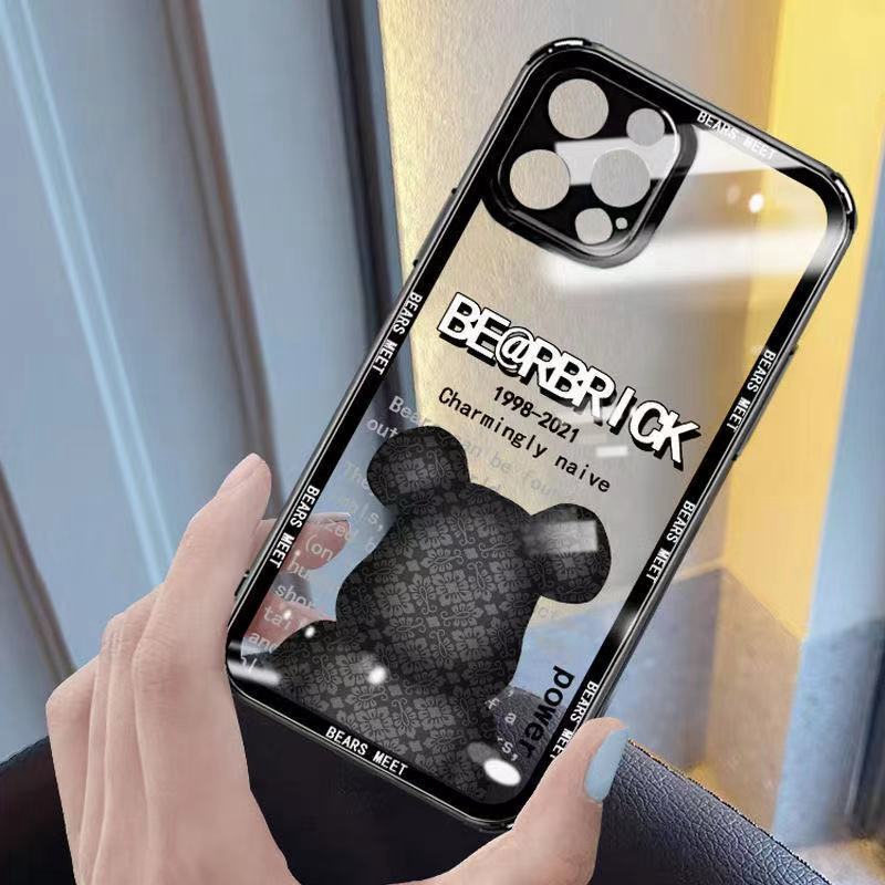 KAWS カウズ BE@RBRICK iphone 13pro/13mini/13pro maxケース ブランド 背面ガラス 韓国風 クリア