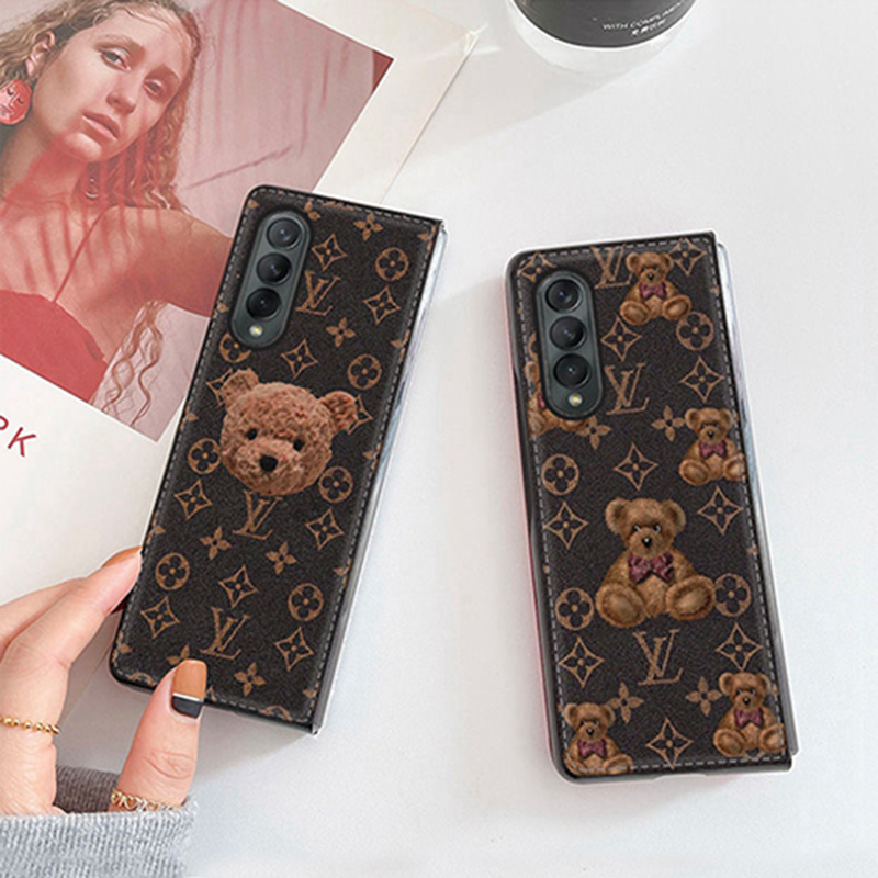 ルイヴィトン LV ブランド Galaxy Z Fold 3/Z Flip 3/W21ケース 背面レザー 折りたたみ 熊柄 モノグラム オリジナル