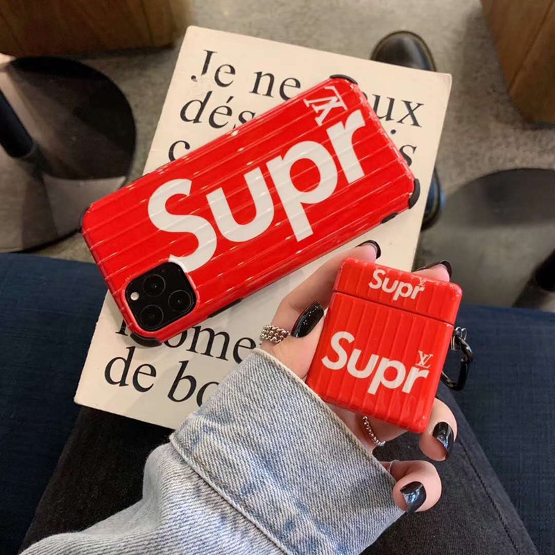 Supreme LV コラボ アイフォン13/12S/12/12pro/12pro maxケース ジャケット型 インスタ風AirPods 3/pro収納 四角保護