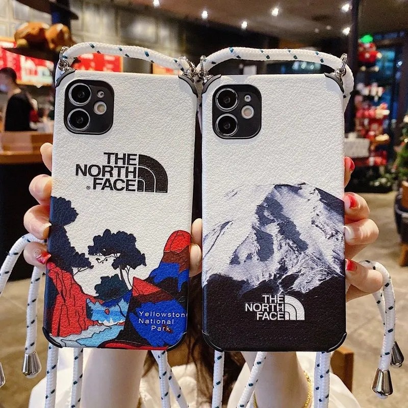 ザ.ノース.フェイス ブランド お洒落 Supreme 雪山柄 iphone 13 pro/13 pro maxケース シュプリーム The North Face イエローストーン国立公園 レザー 四角保護