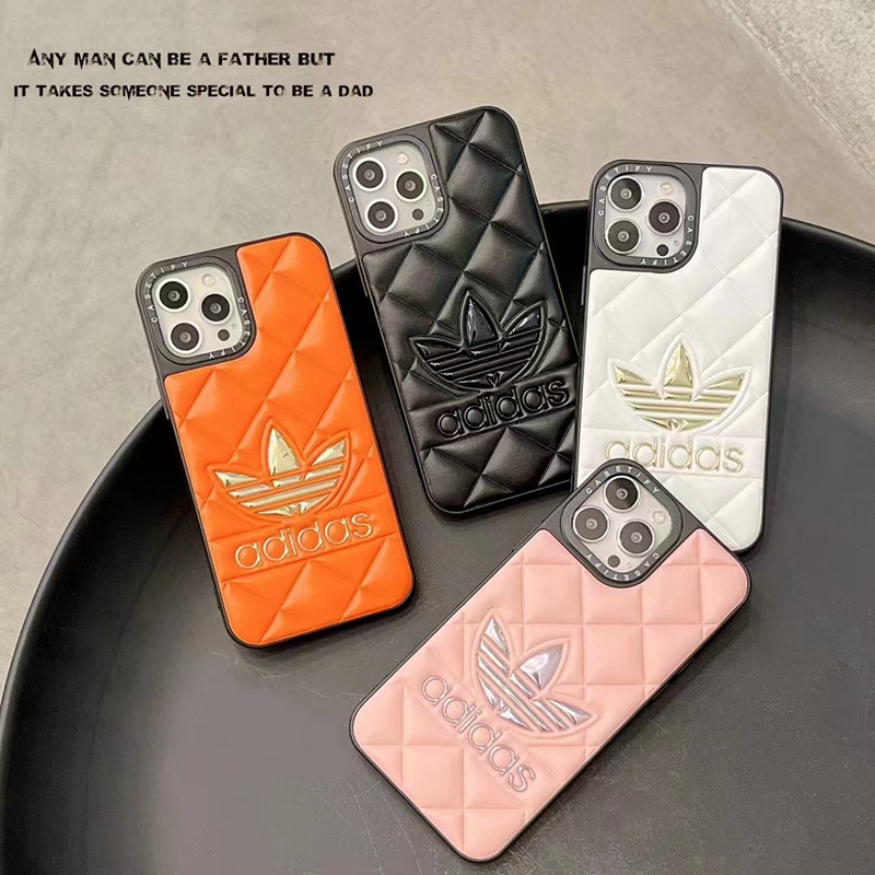 Adidas ブランド iphone 14/14 pro/14 pro maxケース アディダス 韓国風 トレフォイル柄 モノグラム Trefoil レザー