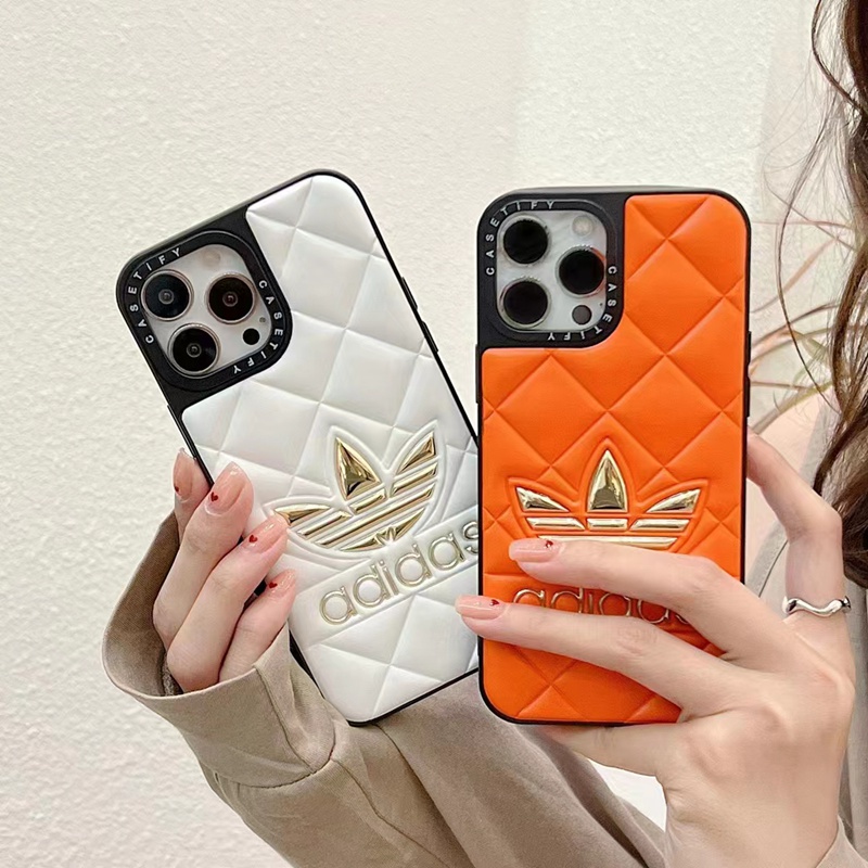 adidas iphone14pro max/14plusケースアディダス トレフォイル革ジャケット ソフト モノグラム ブランド アイフォン14