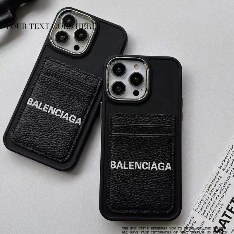 Balenciaga ハイブランド iPhone 14 Pro max/14 Pro/14ケース バレンシアガ 韓国風 カード入れ レザー製 モノグラム 黒色