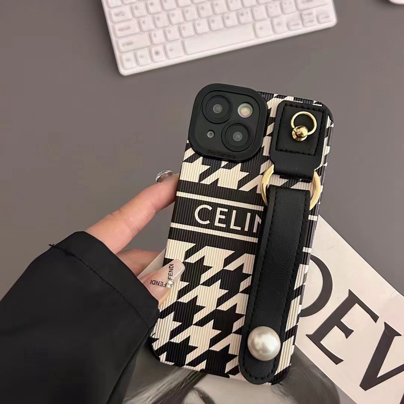 CELINE ブランド セリーヌ iphone14/14 pro/14 pro maxケース 韓国風 ハンドバンド モノグラム レザー製 ジャケット型 リング