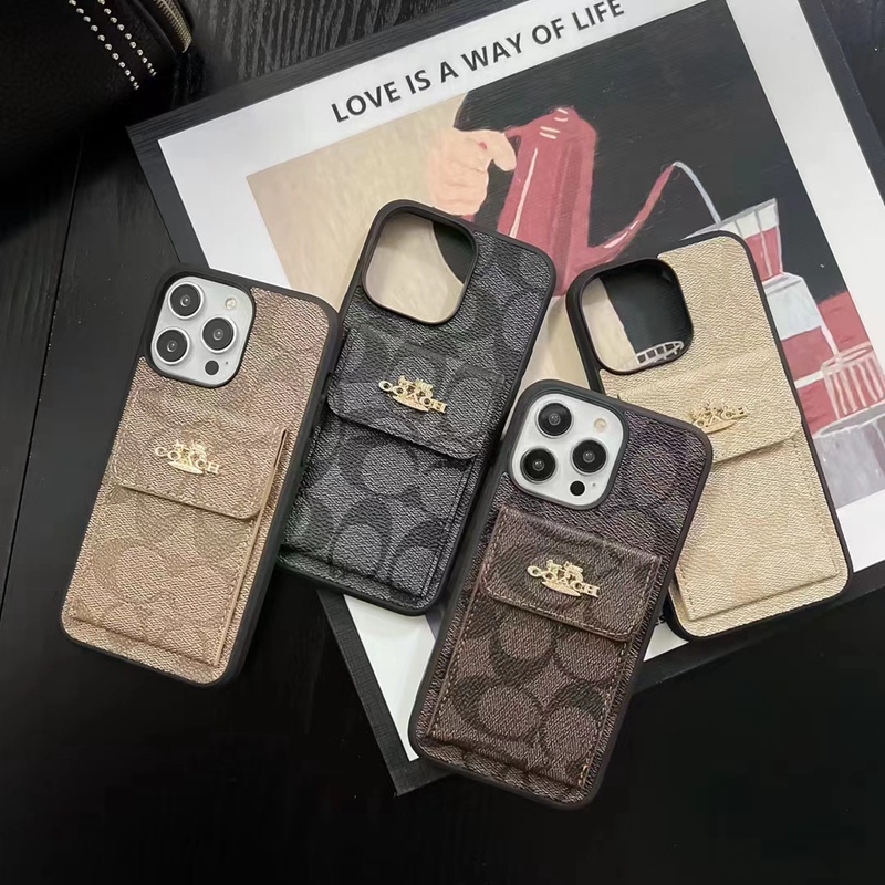 Coach ブランド iphone 14/14 pro/14 pro maxケース オシャレ コーチ カード入れ 馬車柄 モノグラム  レザー スタンド機能