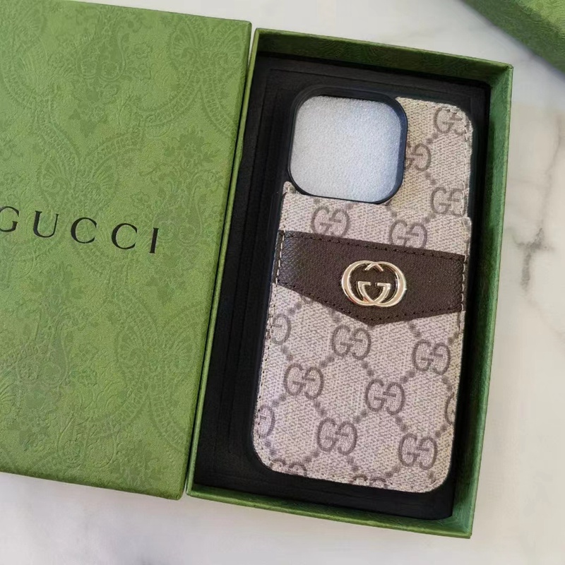 LV/Gucci ブランド ルイヴィトン/グッチ iPhone 14/14 Pro/14 Pro Max/14 Plus/13 Miniケース 韓国風 カード入れ レザー 財布型 ボタン付き