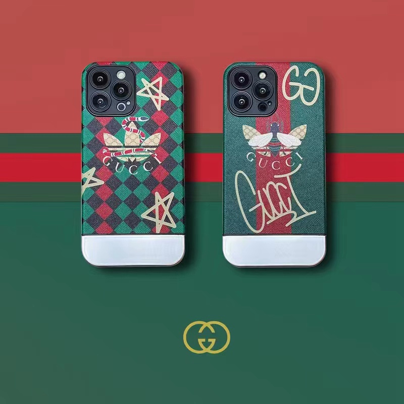 ADIDAS/GUCCIハイブランド アディダス/グッチ iphone 14/14 pro/14 pro maxケース モノグラム メッキ風 蜂蛇 コラボ 五芒星 ジャケット型