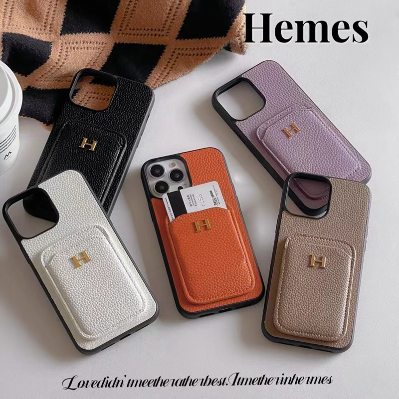 Hermes ブランド Iphone14/14 Pro/14 Pro Max/14 Plusケース 韓国風 エルメス レザー製 カード入れ モノグラム 収納 アイフォン14カバー レディース