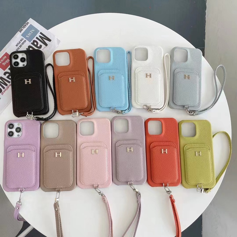 HERMES ブランド iphone 14/14 Pro/14 pro max/14 plusケース ストラップ付き エルメス カード入れ レザー製 モノグラム アイフォン14カバー ファッション メンズ レディース