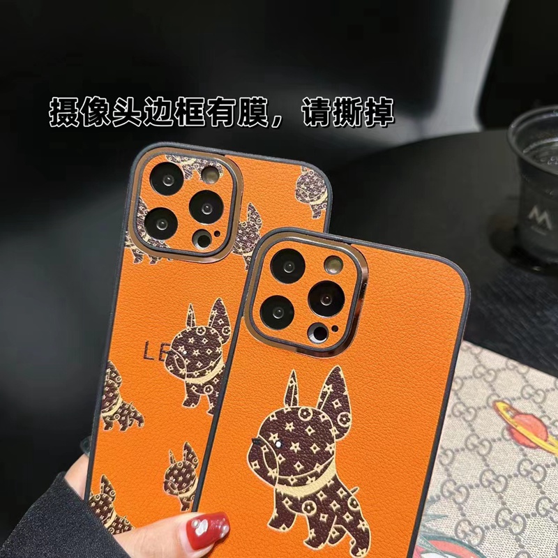 エルメス ヴィトンiphone14pro max/14plusケース韓国風 hermes馬車lv革モノグラムブルドッグ犬ジャケット ハイブランド アイフォン14