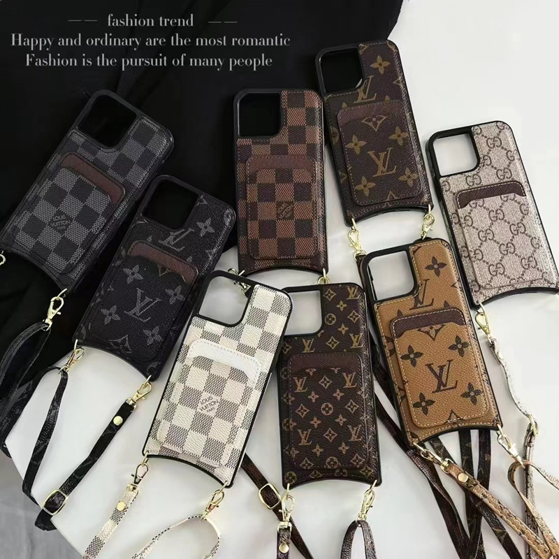 LV/Gucci ルイヴィトン/グッチ ブランド iphone 14/14 pro/14 pro maxケース 韓国風 カード入れ 斜め掛け 収納 ショルダー ストラップ付き 革