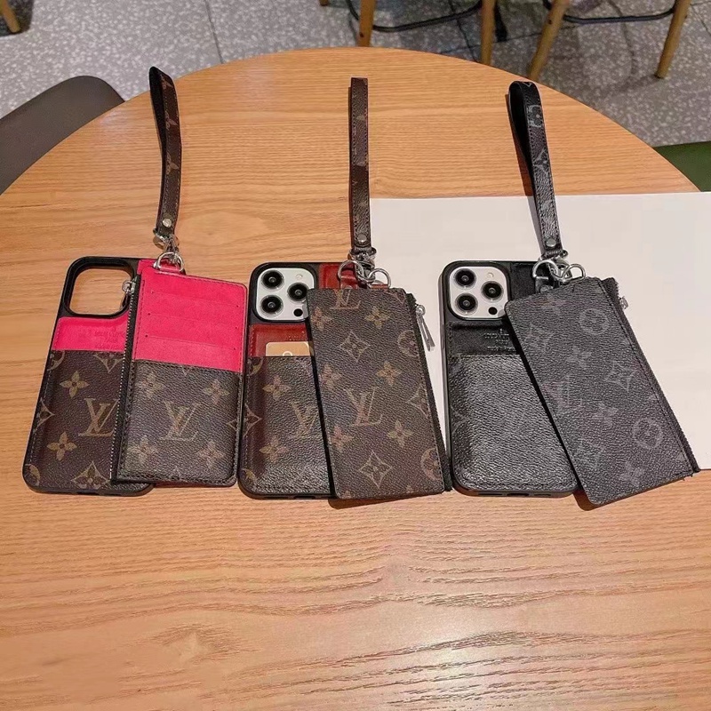 LV ハイブランド iPhone 14/14 Pro/14 Pro Maxケース 韓国風 ルイ.ヴィトン カード収納 ストラップ付き レザー財布型 モノグラム