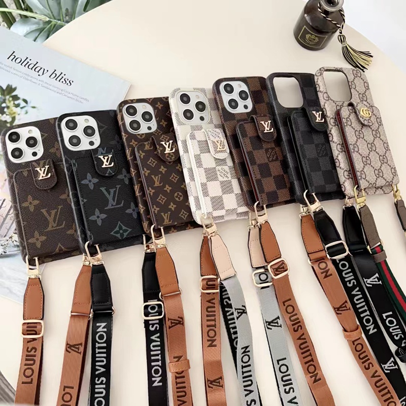 GUCCI グッチ ブランド iphone 14/14 pro/14 pro max/14 plusケース 韓国風 LV ルイヴィトン 財布型 カード入れ 収納可能 レザー ストラップ付き