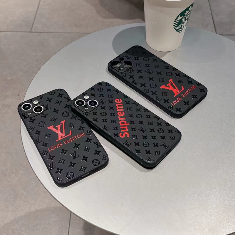 SUPREME/シュプリーム ハイブランド iphone 14/14 pro/14 pro maxケース 韓国風 LV/ルイヴィトン モノグラム ジャケット型 TPU製 黒色 耐衝撃