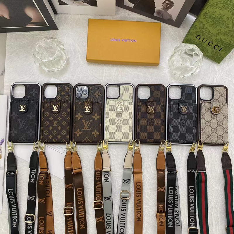 GUCCI/グッチ ハイブランドLV/ルイヴィトンiPhone 14/14 Pro/14 Pro Max/14 Plusケース 韓国風 ストラップ付き 財布型  カード入れ レザーバッグ 紛失防止