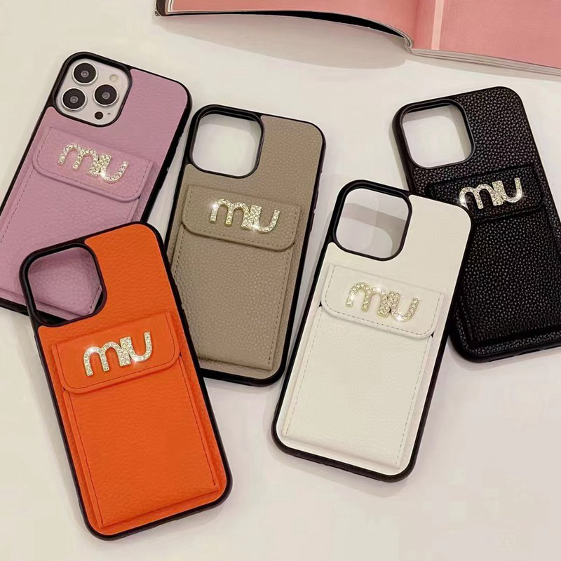 MIU MIU ミュウミュウ ブランド iPhone 14/14 Pro/14 Pro Max/14 Plusケース モノグラム カード バッグ型 レザー製
