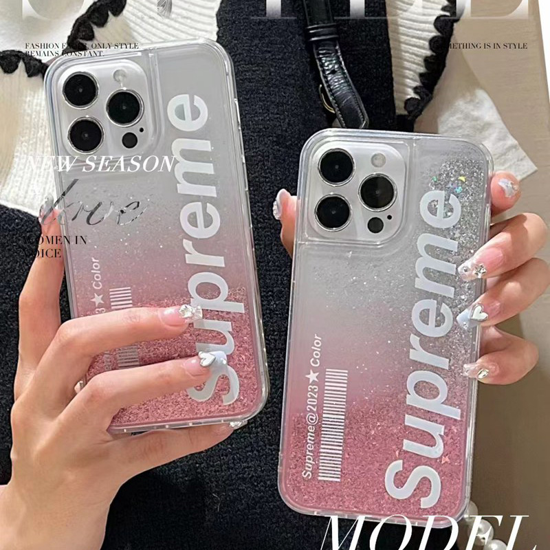 Supreme ハイブランド iphone 14/14 pro/14 pro max/14 plusケース オシャレ 流れ風 クリア キラキラ シュプリーム モノグラム ジャケット型